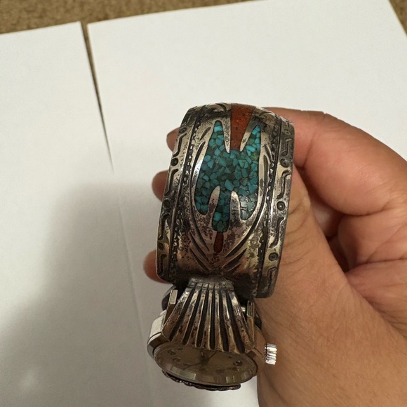 Vintage Navajo Silver and Turquoise Cuff Bracelet - Picture 5 of 5